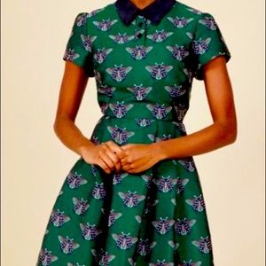 ModClorh Beetle Jacquard emerald green collar dress